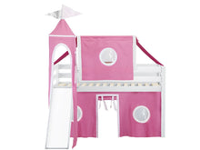 Load image into Gallery viewer, JACKPOT! Princess Twin Low Loft Bed in WHITE with Slide, Pink & White Tent