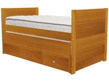 Load image into Gallery viewer, All in One Twin Bed with Trundle and 3 Drawers in Honey