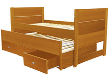 Load image into Gallery viewer, All in One Twin Bed with Trundle and 3 Drawers in Honey