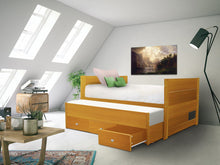 Load image into Gallery viewer, All in One Twin Bed with Trundle and 3 Drawers in Honey