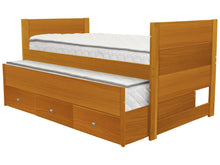 Load image into Gallery viewer, All in One Twin Bed with Trundle and 3 Drawers in Honey