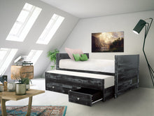 Load image into Gallery viewer, All in One Twin Bed with Trundle and 3 Drawers in Weathered Black