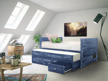 Load image into Gallery viewer, All in One Twin Bed with Trundle and 3 Drawers in Weathered Blue