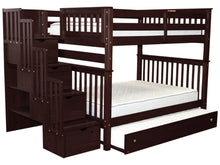 Load image into Gallery viewer, Bunk Beds Full over Full Stairway Cappuccino + Full Trundle