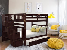 Load image into Gallery viewer, Bunk Beds Full over Full Stairway Cappuccino + Full Trundle