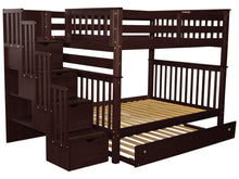 Load image into Gallery viewer, Bunk Beds Full over Full Stairway Cappuccino + Trundle