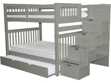 Load image into Gallery viewer, Bunk Beds Full over Full Stairway Gray + Trundle