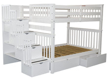 Load image into Gallery viewer, Bunk Beds Full over Full Stairway White + 2 Extra Drawers