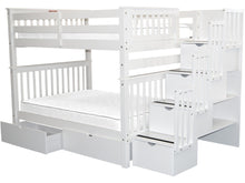 Load image into Gallery viewer, Bunk Beds Full over Full Stairway White + 2 Extra Drawers