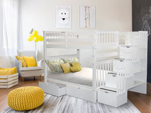 Load image into Gallery viewer, Bunk Beds Full over Full Stairway White + 2 Extra Drawers