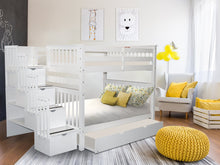 Load image into Gallery viewer, Bunk Beds Full over Full Stairway White + Full Trundle