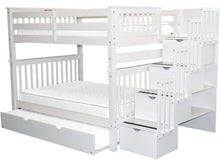 Load image into Gallery viewer, Bunk Beds Full over Full Stairway White + Trundle