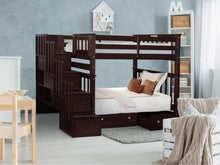 Load image into Gallery viewer, Bunk Beds Tall Twin over Twin Stairway Cappuccino + 2 Drawers