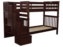 Load image into Gallery viewer, Bunk Beds Tall Twin over Twin Stairway Cappuccino