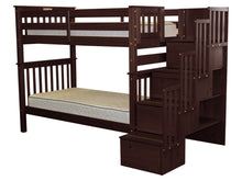 Load image into Gallery viewer, Bunk Beds Tall Twin over Twin Stairway Cappuccino