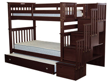 Load image into Gallery viewer, Bunk Beds Tall Twin over Twin Stairway Cappuccino + Trundle