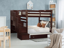 Load image into Gallery viewer, Bunk Beds Tall Twin over Twin Stairway Cappuccino + Trundle