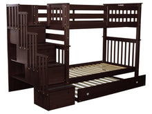 Load image into Gallery viewer, Bunk Beds Tall Twin over Twin Stairway Cappuccino + Trundle