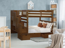 Load image into Gallery viewer, Bunk Beds Tall Twin over Twin Stairway Expresso + 2 Drawers