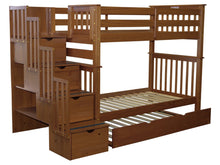 Load image into Gallery viewer, Bunk Beds Tall Twin over Twin Stairway Expresso + Trundle