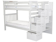 Load image into Gallery viewer, Bunk Beds Tall Twin over Twin Stairway White