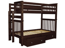 Load image into Gallery viewer, Bunk Beds Tall Twin over Twin End Ladder Cappuccino + 2 Drawers