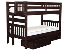 Load image into Gallery viewer, Bunk Bed Twin over Twin End Ladder Cappuccino + Drawers