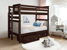 Load image into Gallery viewer, Bunk Beds Tall Twin over Twin End Ladder Cappuccino + 2 Drawers