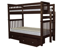 Load image into Gallery viewer, Bunk Beds Tall Twin over Twin End Ladder Cappuccino + 2 Drawers