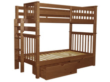 Load image into Gallery viewer, Bunk Beds Tall Twin over Twin End Ladder Expresso + 2 Drawers