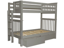 Load image into Gallery viewer, Bunk Beds Tall Twin over Twin End Ladder Gray + 2 Drawers