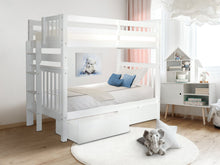 Load image into Gallery viewer, Bunk Beds Tall Twin over Twin End Ladder White + 2 Drawers