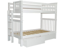 Load image into Gallery viewer, Bunk Beds Tall Twin over Twin End Ladder White + 2 Drawers