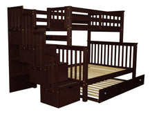 Load image into Gallery viewer, Bunk Beds Twin over Full Stairway Cappuccino + Trundle