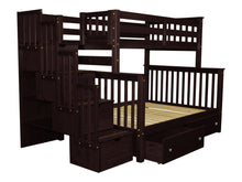 Load image into Gallery viewer, Bunk Beds Twin over Full Stairway Cappuccino + 2 Extra Drawers