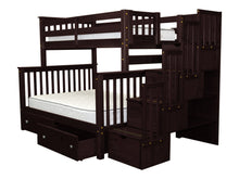 Load image into Gallery viewer, Bunk Beds Twin over Full Stairway Cappuccino + 2 Extra Drawers