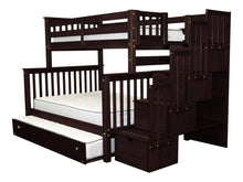 Load image into Gallery viewer, Bunk Beds Twin over Full Stairway Cappuccino + Trundle
