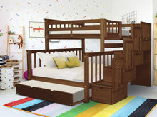 Load image into Gallery viewer, Bunk Beds Twin over Full Stairway Expresso + Full Trundle