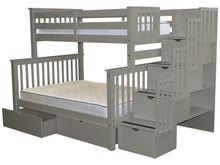 Load image into Gallery viewer, Bunk Beds Twin over Full Stairway Gray + 2 Extra Drawers