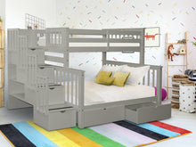 Load image into Gallery viewer, Bunk Beds Twin over Full Stairway Gray + 2 Extra Drawers