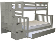 Load image into Gallery viewer, Bunk Beds Twin over Full Stairway Gray + Full Trundle