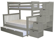 Load image into Gallery viewer, Bunk Beds Twin over Full Stairway Gray + Trundle
