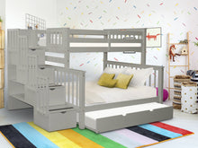Load image into Gallery viewer, Bunk Beds Twin over Full Stairway Gray + Trundle