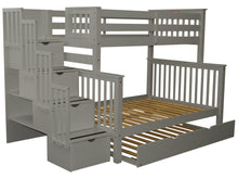 Load image into Gallery viewer, Bunk Beds Twin over Full Stairway Gray + Trundle