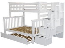 Load image into Gallery viewer, Bunk Beds Twin over Full Stairway White + Full Trundle