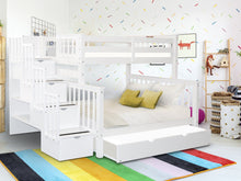 Load image into Gallery viewer, Bunk Beds Twin over Full Stairway White + Trundle
