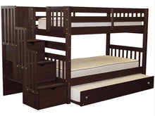 Load image into Gallery viewer, Bunk Beds Twin over Twin Stairway Cappuccino + Trundle