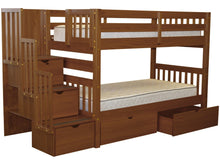 Load image into Gallery viewer, Bunk Beds Twin over Twin Stairway Expresso + 2 Extra Drawers
