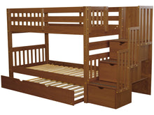 Load image into Gallery viewer, Bunk Beds Twin over Twin Stairway Expresso + Trundle