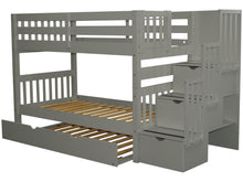 Load image into Gallery viewer, Bunk Beds Twin over Twin Stairway Gray + Trundle